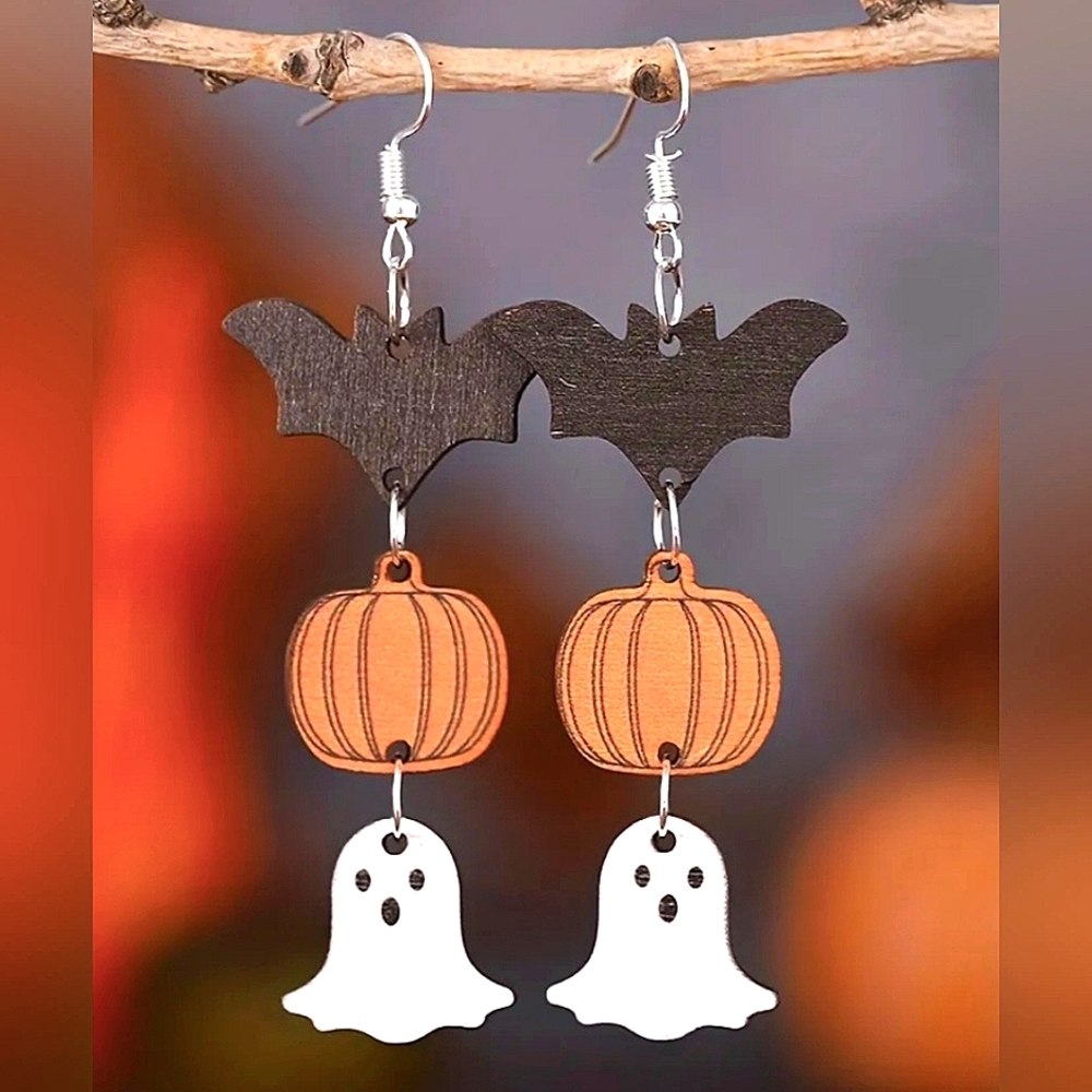 Halloween Bats, Ghosts and Pumpkin Earrings